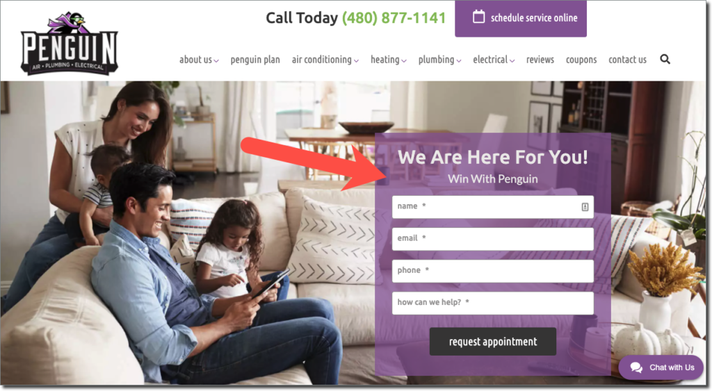 계약자 웹 사이트의 기본 연락처 양식