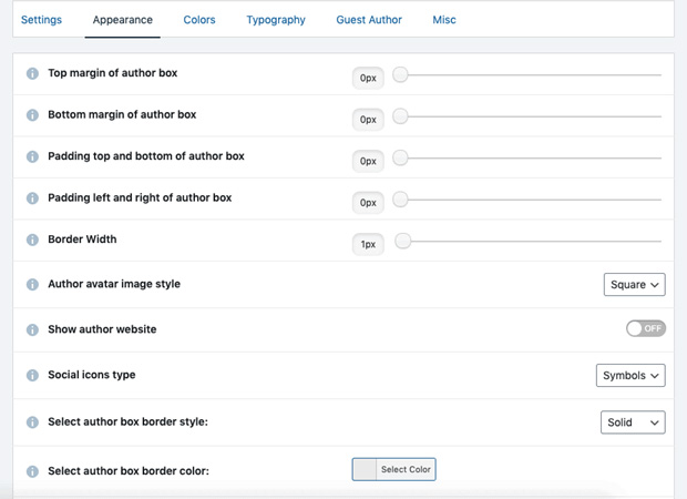 Einstellungen für das Erscheinungsbild des Autorenfelds
