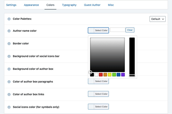 Farbeinstellungen der Autorenbox