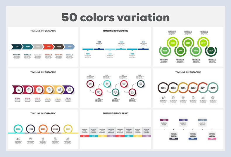 36 modelli animati di infografica Timelines