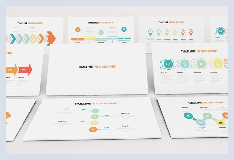 Modello di diapositive di Google per infografica timeline