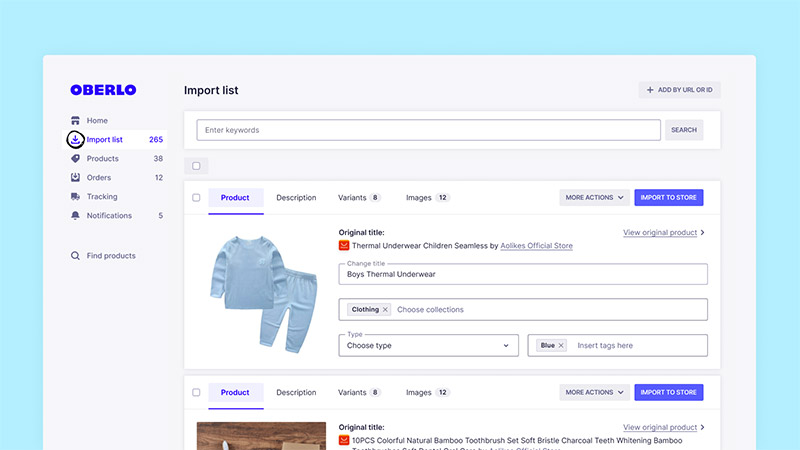 Aplicația magazin Oberlo Shopify