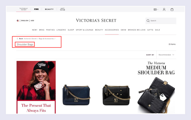 navegación por subcategorías