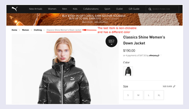 ruta de navegación en la que no se puede hacer clic