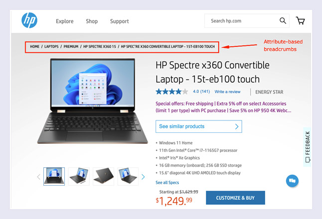 migas de pan basadas en atributos