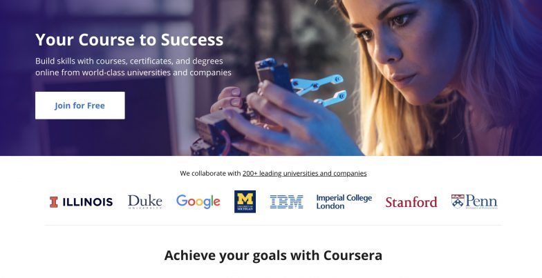 Page d'accueil de Coursera