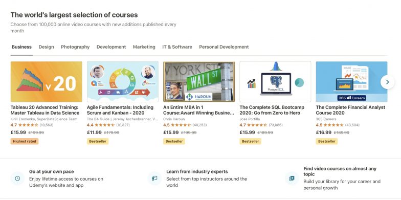 Liste des cours Udemy Business