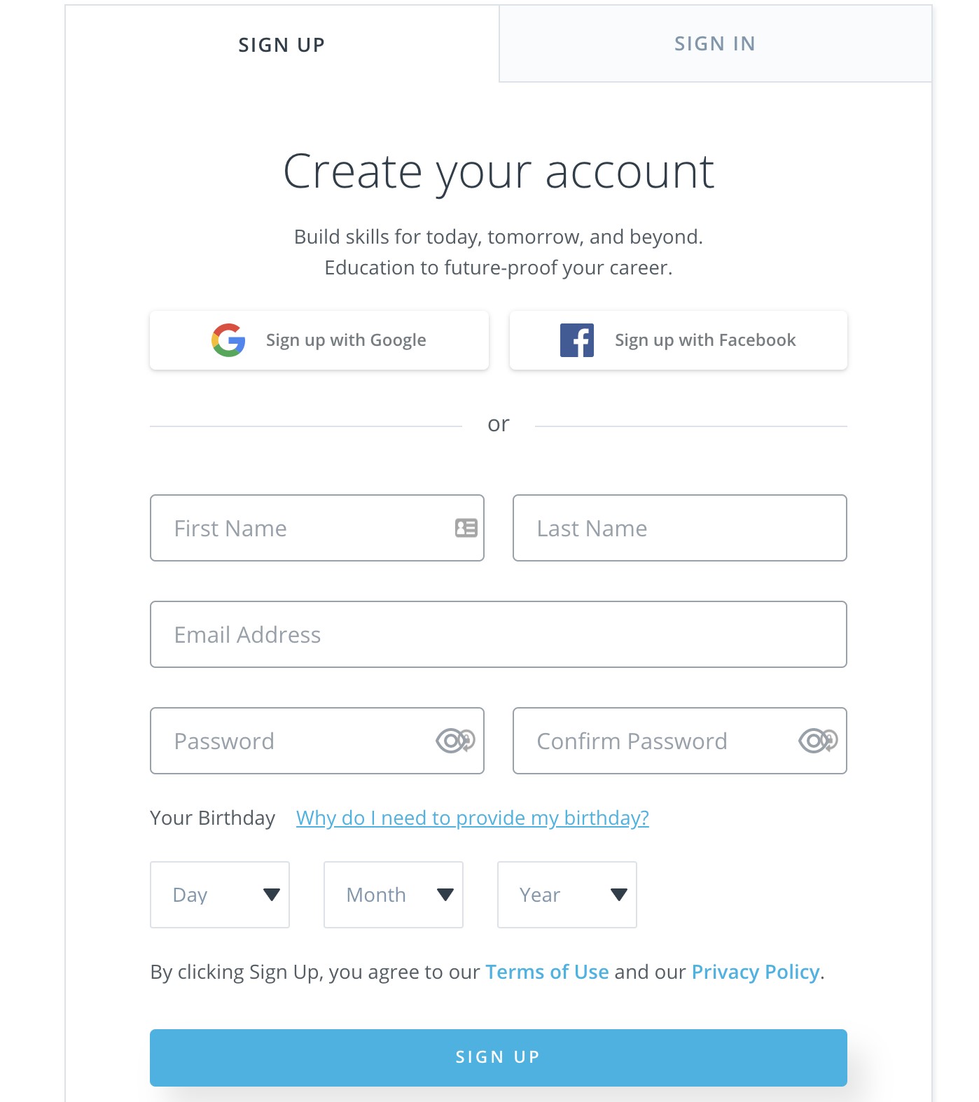 crea il tuo account udacity