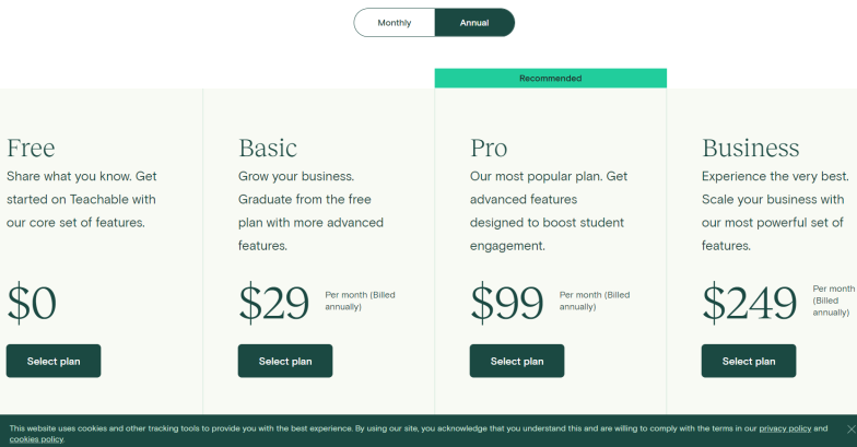 Plans tarifaires enseignables