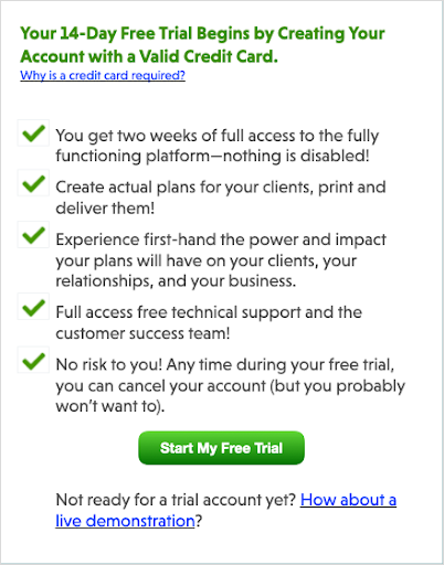 14 giorni di prova gratuita Esempio di esperienza del cliente