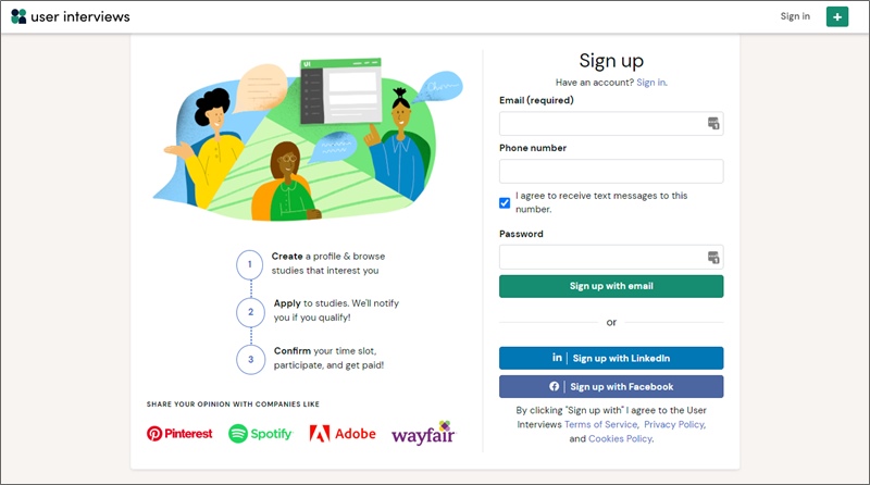 หน้าจอลงทะเบียนผู้ใช้สัมภาษณ์