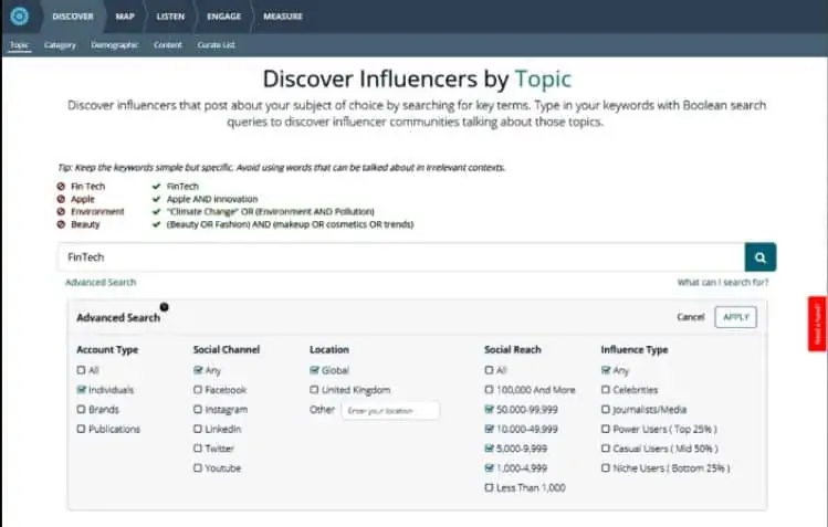 Onalytica scopri gli influencer per argomento