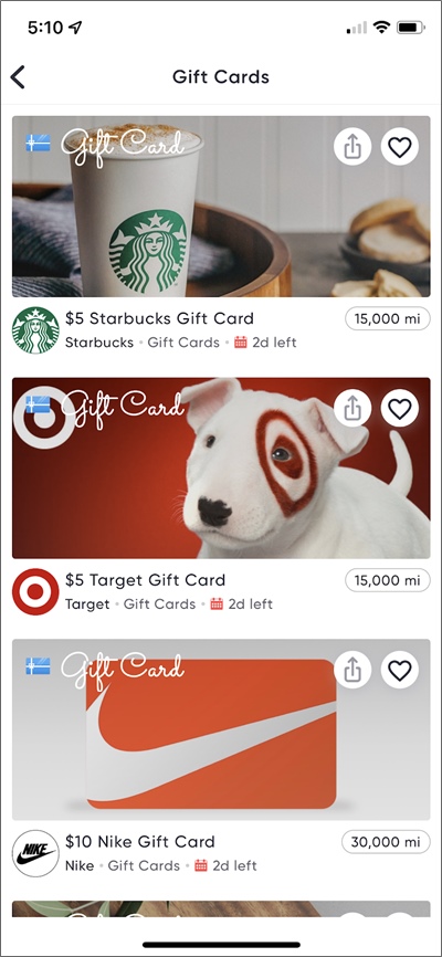 Miles-App-Geschenkkarten