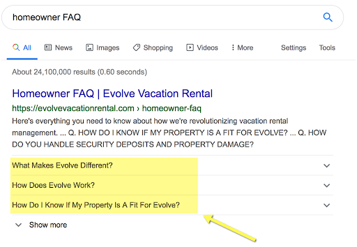 Esquema de la página de preguntas frecuentes
