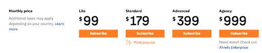 ahrefs 가격 책정