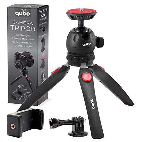 qubo Mini Tripod Camera Holder - Premium Tabletop Small Phone Tripod Mount untuk GoPro iPhone / Ponsel Webcam Projector Compact DSLR - Hand Desktop Camera Tripod Stand Table