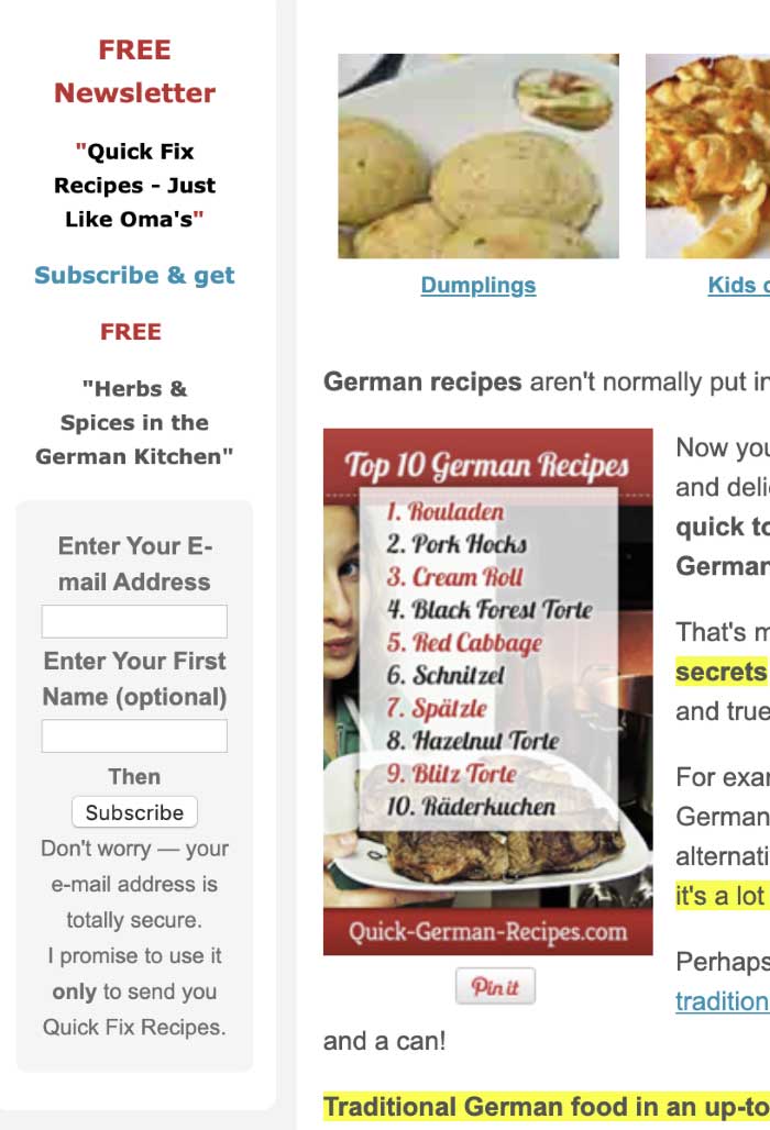 Gerhild memulai dengan SBI! formulir pendaftaran kolom samping default di situsnya.