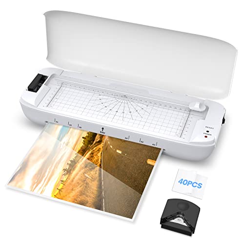 Mesin Laminator dengan Laminating Sheet, 4 in 1 Thermal Cold Laminator, Mesin Laminating 9 Inci untuk Penggunaan Rumah Kantor Sekolah, dengan 40 Kantong A4/A5/A6, Pemangkas Kertas, dan Pembulatan Sudut