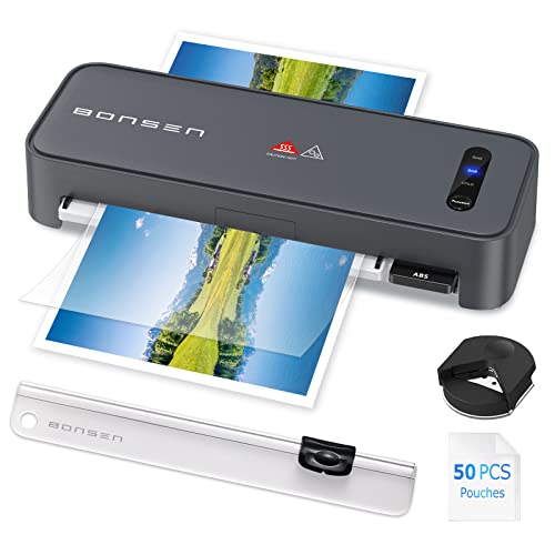 Mesin Laminator BONSEN, Pemanasan Cepat 0 Detik dan Laminator Tanpa Menunggu dengan 50 Lembar Laminasi, Laminator Termal Dingin 4-in-1 dengan Pemangkas Kertas dan Pembulatan Sudut untuk Penggunaan Kantor Sekolah Rumahan