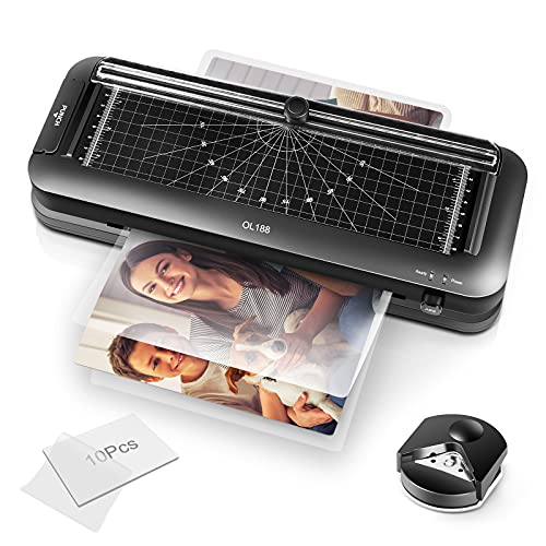 Mesin Laminator, Mesin Laminator Termal Livingpai 9-Inci dengan Lembar Laminasi, Mesin Laminating Desktop A4 Pribadi Pukulan Pemangkas Kertas Built-in dan Pembulatan Sudut untuk Sekolah Rumah Kantor