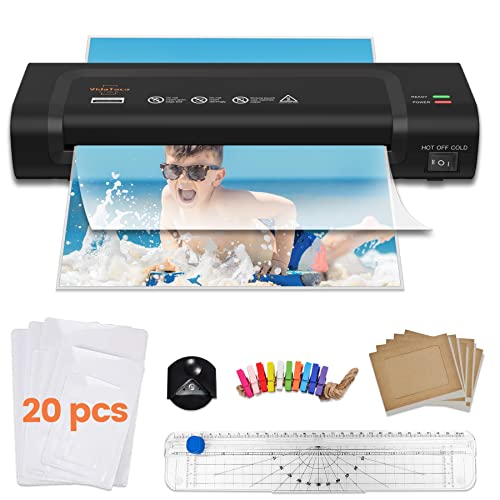 Laminator,Mesin Laminasi VidaTeco 9-inci 7 in 1 dengan Pemanasan Awal 2-Min,Mesin Laminator Termal dengan Lembar Laminating 20 pcs,Pemotong Kertas,Pembulatan Sudut,Mesin laminasi dengan Rol yang Dipatenkan,Hitam