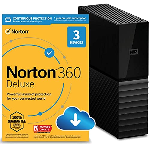 WD 6TB My Book Desktop Hard Drive Eksternal, USB 3.0 dan Norton 360 Deluxe 2021 – Perangkat lunak antivirus untuk 3 Perangkat dengan Pembaruan Otomatis