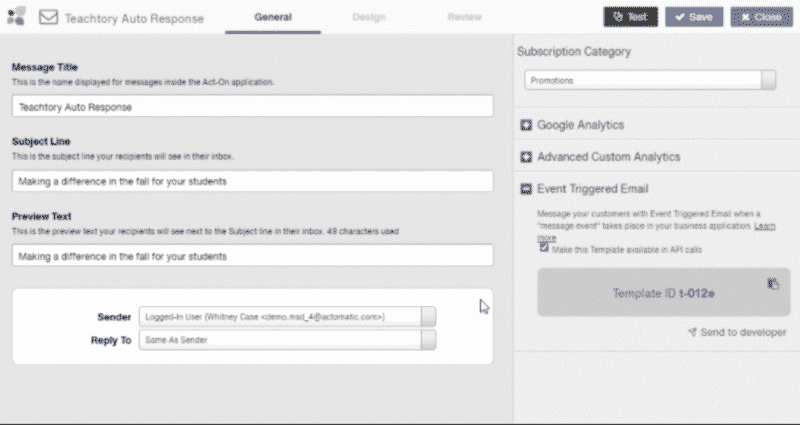 حل البريد الإلكتروني للمعاملات الذي يتم تشغيله بواسطة حدث Act-On (عبر Act-On)