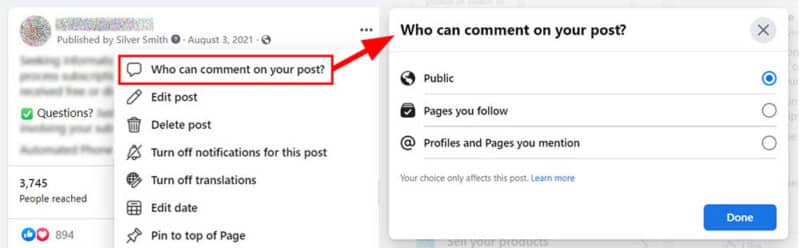 Einschränkung der Kommentatoren auf Facebook