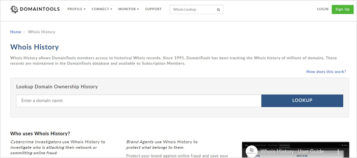 Найдите историю домена с помощью DomainTools
