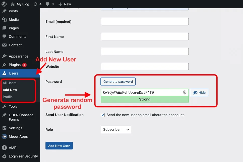 надежный пароль в вордпресс