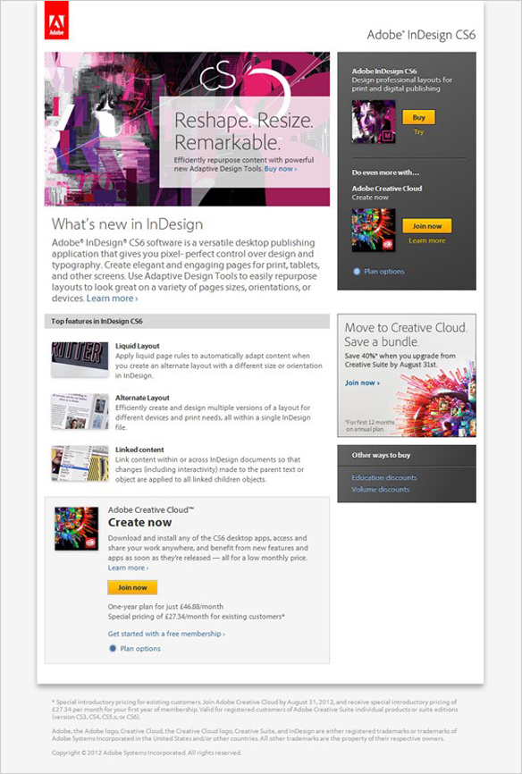 pagina di destinazione di Adobe adobe landing page