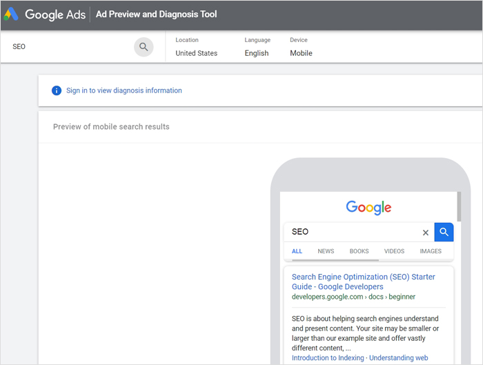 Ferramenta de visualização de anúncios do Google