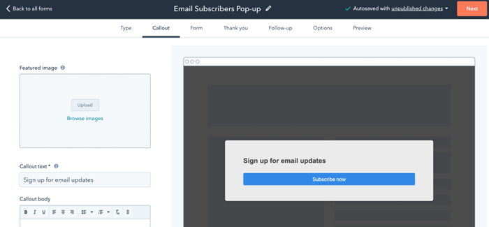 النوافذ المنبثقة HubSpot