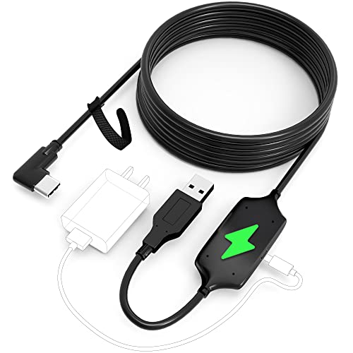 用于 Oculus Quest 2 的 Kuject 设计 16 英尺链接电缆，带有用于超耐用电源的独立充电端口，用于 VR 耳机配件和游戏 PC 的 USB 3.0 A 型到 C 型电缆，不包括插头