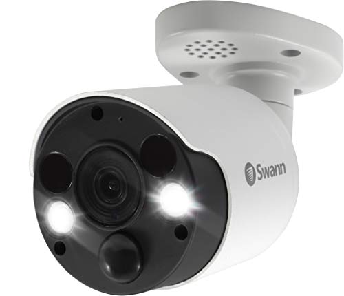 Cameră de securitate Swann PIR Bullet cu fir și reflectoare, Cameră de supraveghere 4K Ultra HD cu vedere nocturnă color, interior/exterior, termică, detecție de căldură și mișcare, convorbire/sirenă în 2 căi, adăugare NVR cu PoE, SWNHD-887MSFB