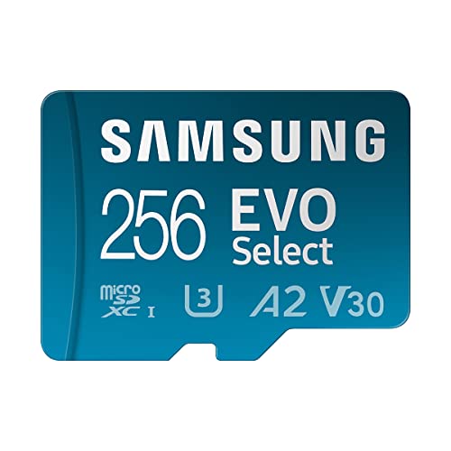 SAMSUNG EVO Select Micro SD 內存卡 + 適配器，256GB microSDXC 130MB/s 全高清和 4K UHD，UHS-I，U3，A2，V30，適用於 Android 智能手機、平板電腦、Nintendo-Switch 的擴展存儲 (MB-ME256KA/AM )