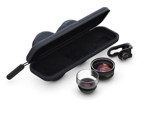 ShiftCam Macro ProLens Kit para iPhone y Android - Lente macro tradicional de 25 mm, lente macro de largo alcance de 75 mm, montura universal y estuche de viaje