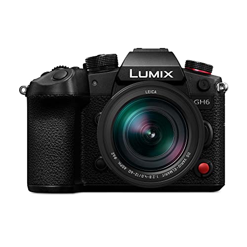 Panasonic LUMIX GH6, Appareil photo Micro Four Thirds sans miroir 25,2 MP avec enregistrement vidéo illimité C4K/4K 4:2:2 10 bits, stabilisateur d'image double 7,5 arrêts sur 5 axes, objectif Leica 12-60 mm F2.8-4.0 - DC- GH6LK
