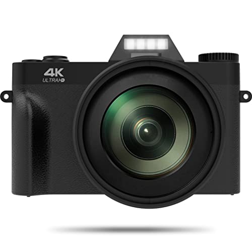 Appareil photo Vlogging, appareil photo numérique 4K pour YouTube avec WiFi, zoom numérique 16X, écran pivotant à 180 degrés, objectif grand angle, objectif macro, 2 piles et carte TF 32 Go top1S