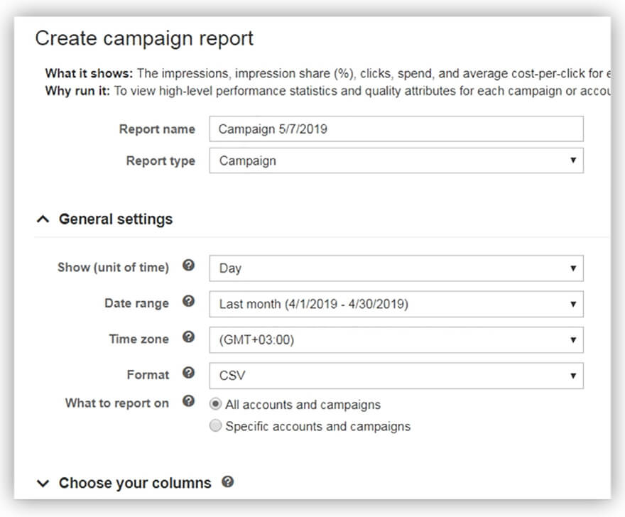 廣告系列報告類型