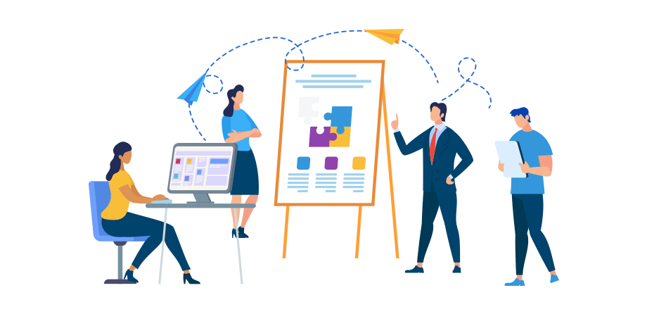 trabalho em equipe de mapeamento da jornada do cliente