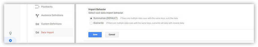 가져오기 동작 옵션