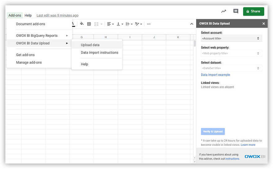 OWOX BI 애드온으로 데이터 업로드