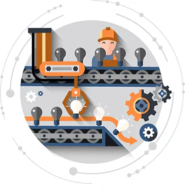 크리에이티브 팩토리에서 일하는 남자의 일러스트