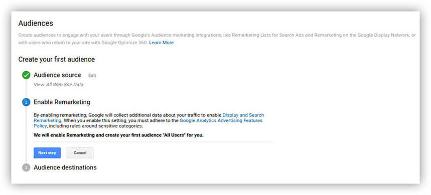 yeniden pazarlama için hedef kitle oluşturma