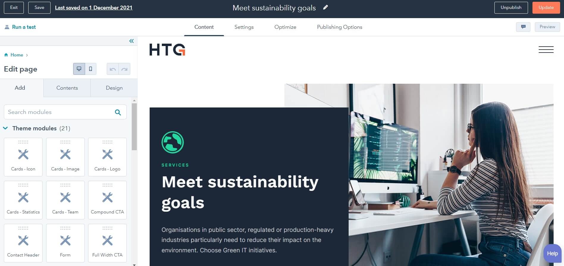 ArticulateMarketingでWebサイトを構築する方法-Webページ用のHubSpotエディター