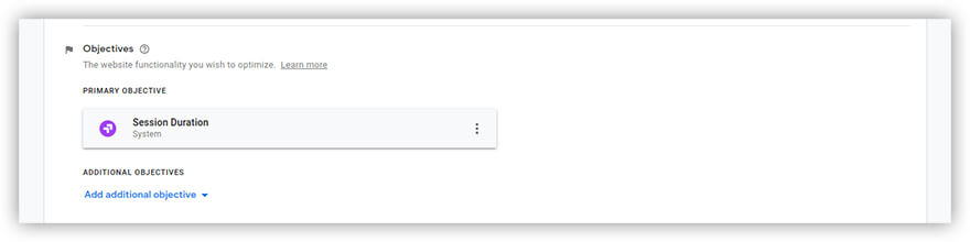 objectif principal dans Google Optimize