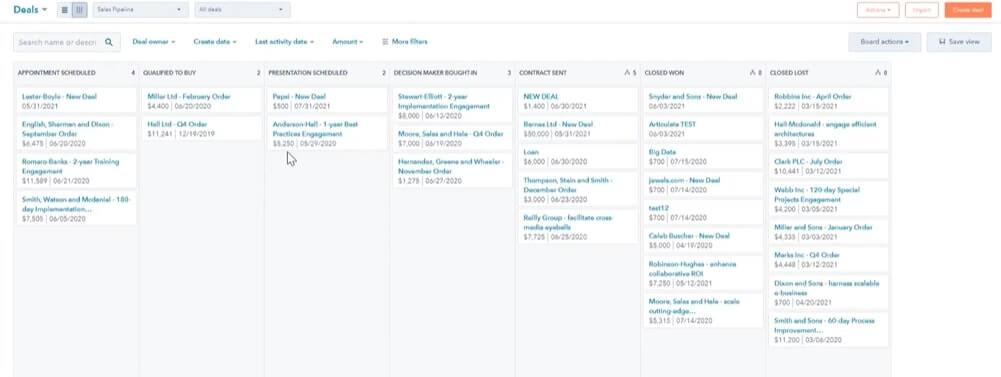 Cara mempercepat penjualan di HubSpot - deal board