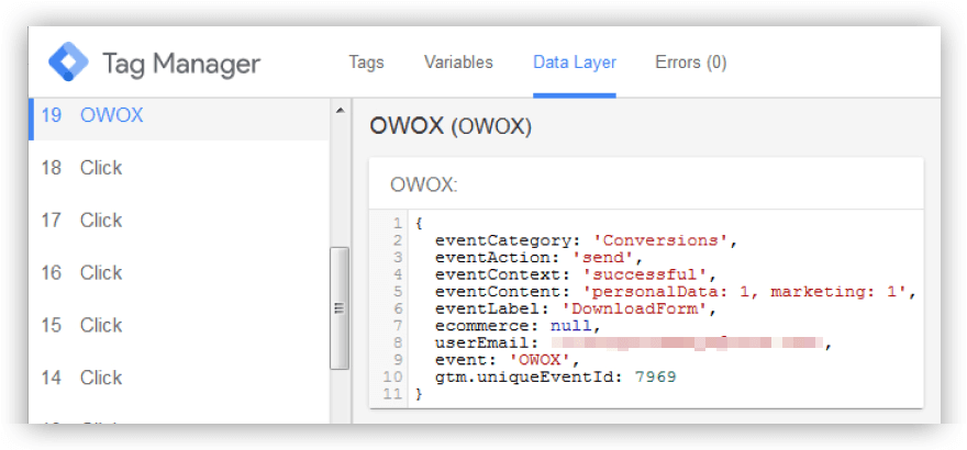 Menu du gestionnaire de balises Google
