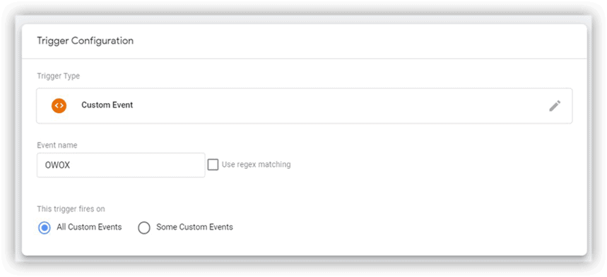 Menu de configuration du déclencheur dans Google Tag Manager